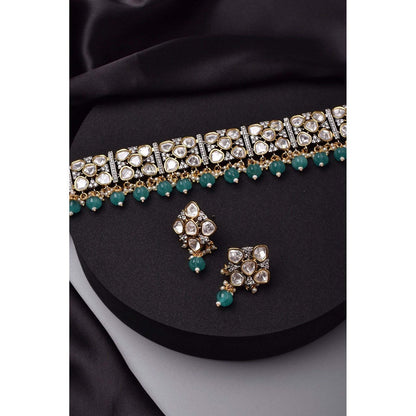 SWABHIMANN Radha Silver Choker Necklace with Earrings Set