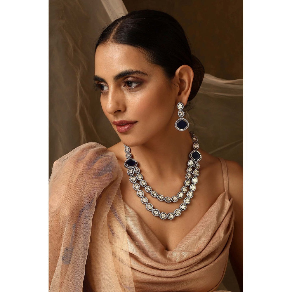 SWABHIMANN Anshika Sapphire and Polki Layered Necklace Set