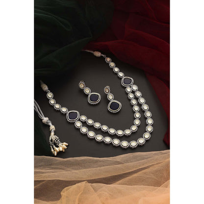 SWABHIMANN Anshika Sapphire and Polki Layered Necklace Set