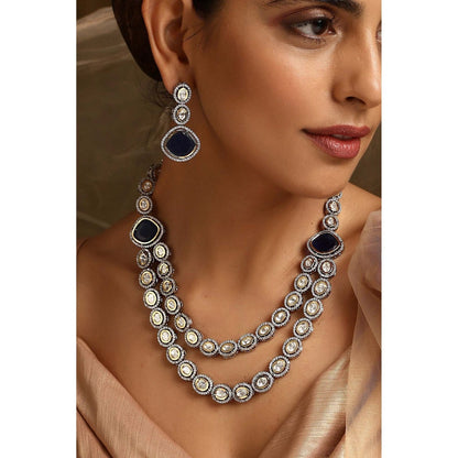 SWABHIMANN Anshika Sapphire and Polki Layered Necklace Set