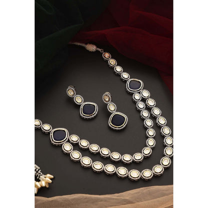 SWABHIMANN Anshika Sapphire and Polki Layered Necklace Set