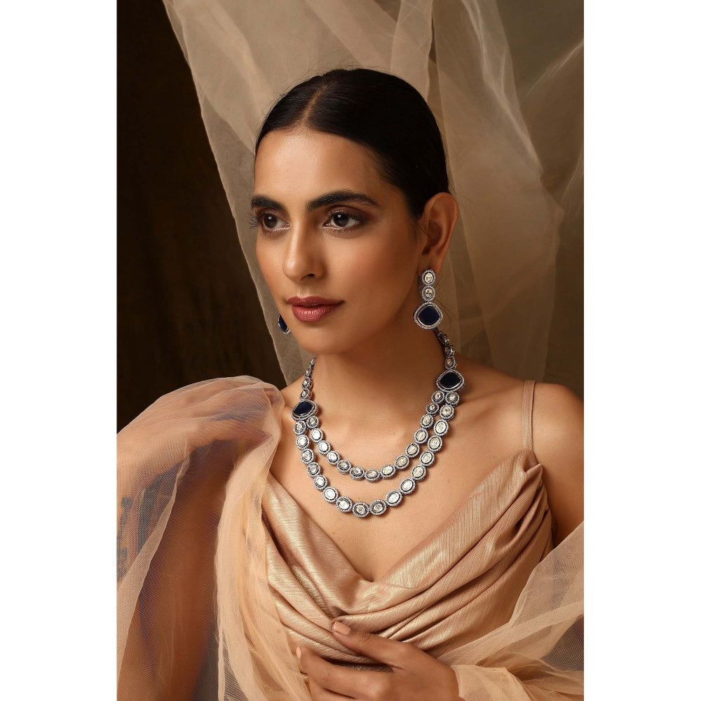 SWABHIMANN Anshika Sapphire and Polki Layered Necklace Set