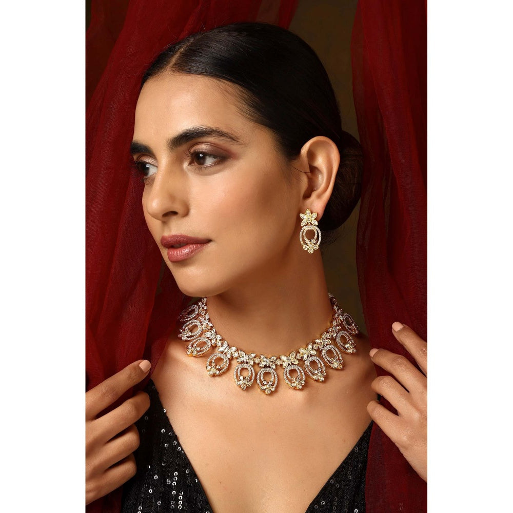 SWABHIMANN Naziha Gold Polki Necklace with Earrings Set