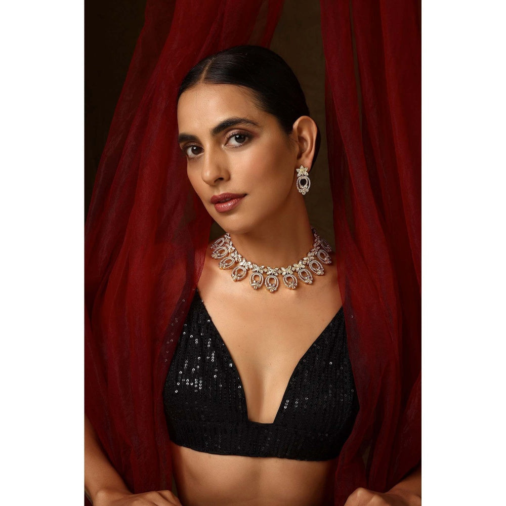 SWABHIMANN Naziha Gold Polki Necklace with Earrings Set