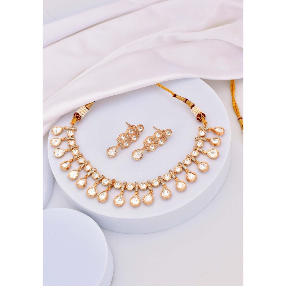 SWABHIMANN Rebel Kid in Ikaya Rose Gold Polki Necklace with Earrings Set