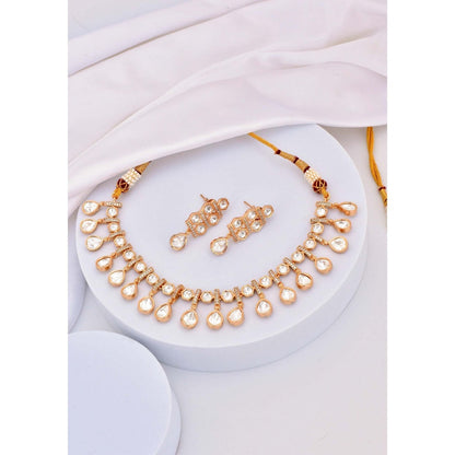 SWABHIMANN Rebel Kid in Ikaya Rose Gold Polki Necklace with Earrings Set