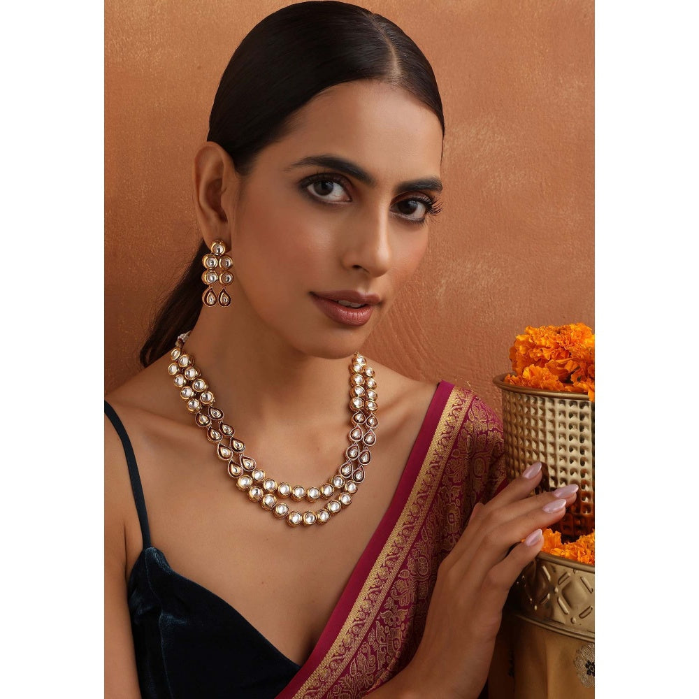 SWABHIMANN Riya Red Layered Kundan Necklace Set