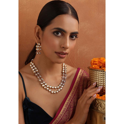 SWABHIMANN Riya Red Layered Kundan Necklace Set