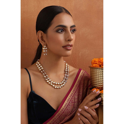 SWABHIMANN Riya Red Layered Kundan Necklace Set