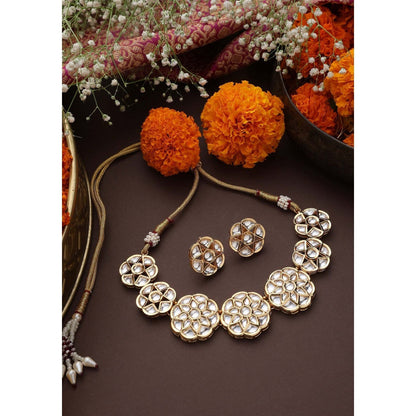 SWABHIMANN Sehaj Gold Polki Necklace with Earrings Set