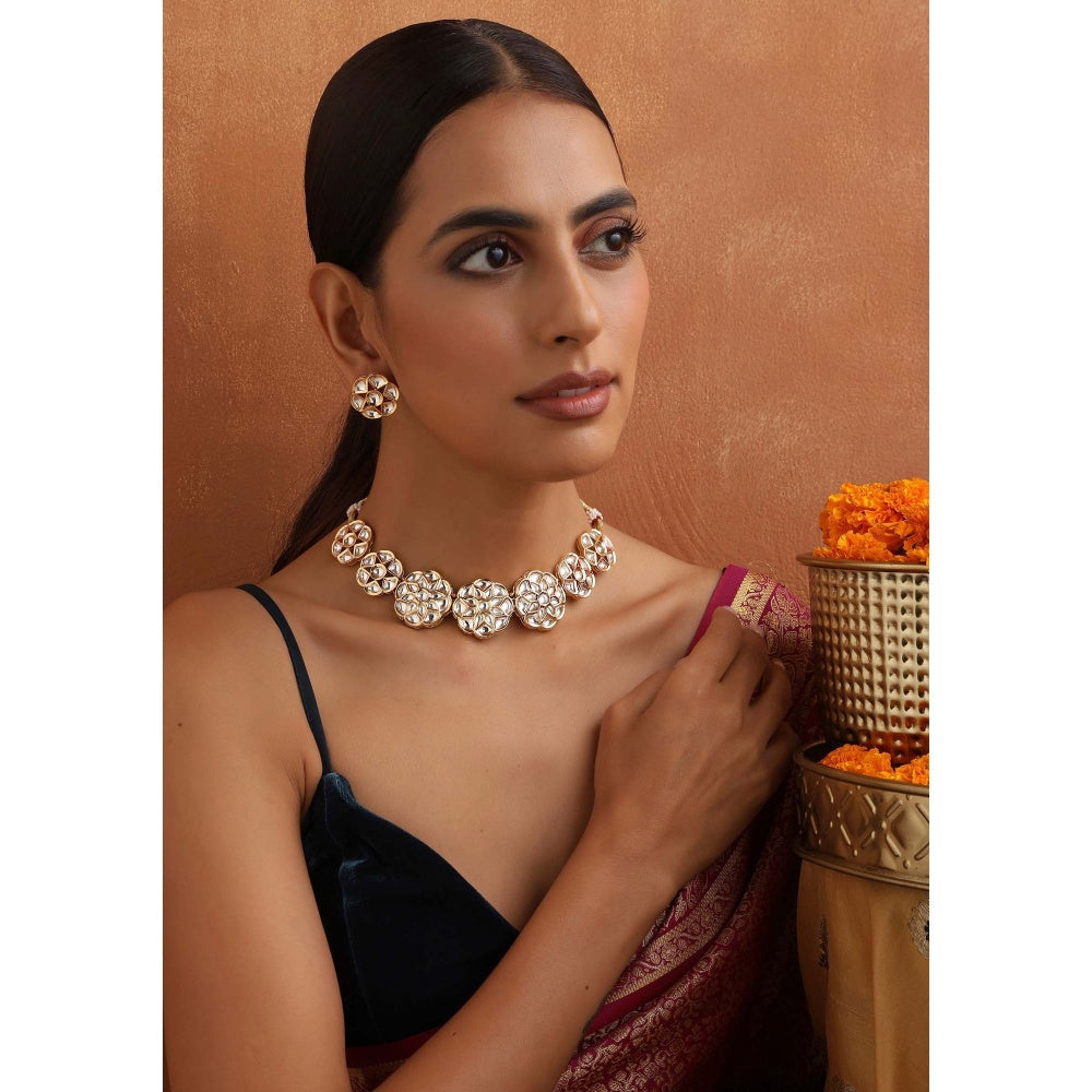 SWABHIMANN Sehaj Gold Polki Necklace with Earrings Set