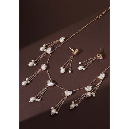 SWABHIMANN Kavini Polki and Pearl Necklace with Earrings Set