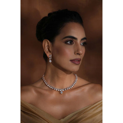 SWABHIMANN Meghana Rose Gold Polki Necklace with Earrings Set