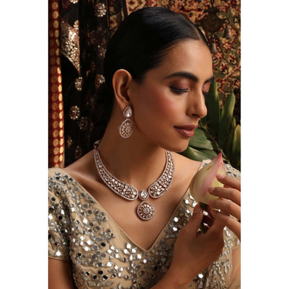 SWABHIMANN Aashvi Rose Gold Polki Necklace with Earrings