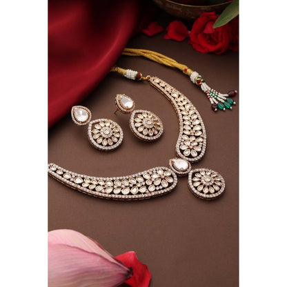 SWABHIMANN Aashvi Rose Gold Polki Necklace with Earrings
