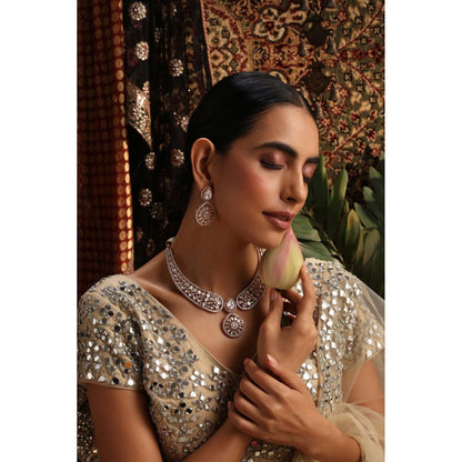 SWABHIMANN Aashvi Rose Gold Polki Necklace with Earrings