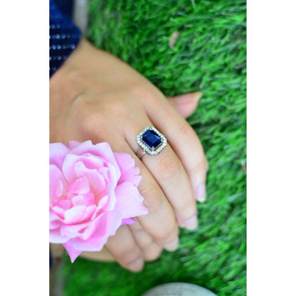 SWABHIMANN Alicia Silver Plated Zirconia Sapphire Ring