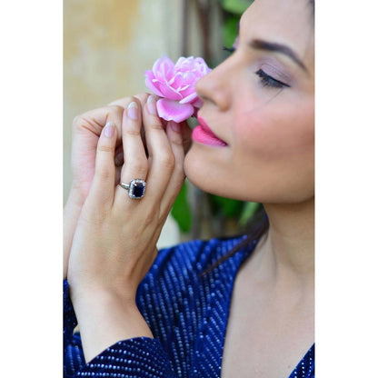 SWABHIMANN Alicia Silver Plated Zirconia Sapphire Ring