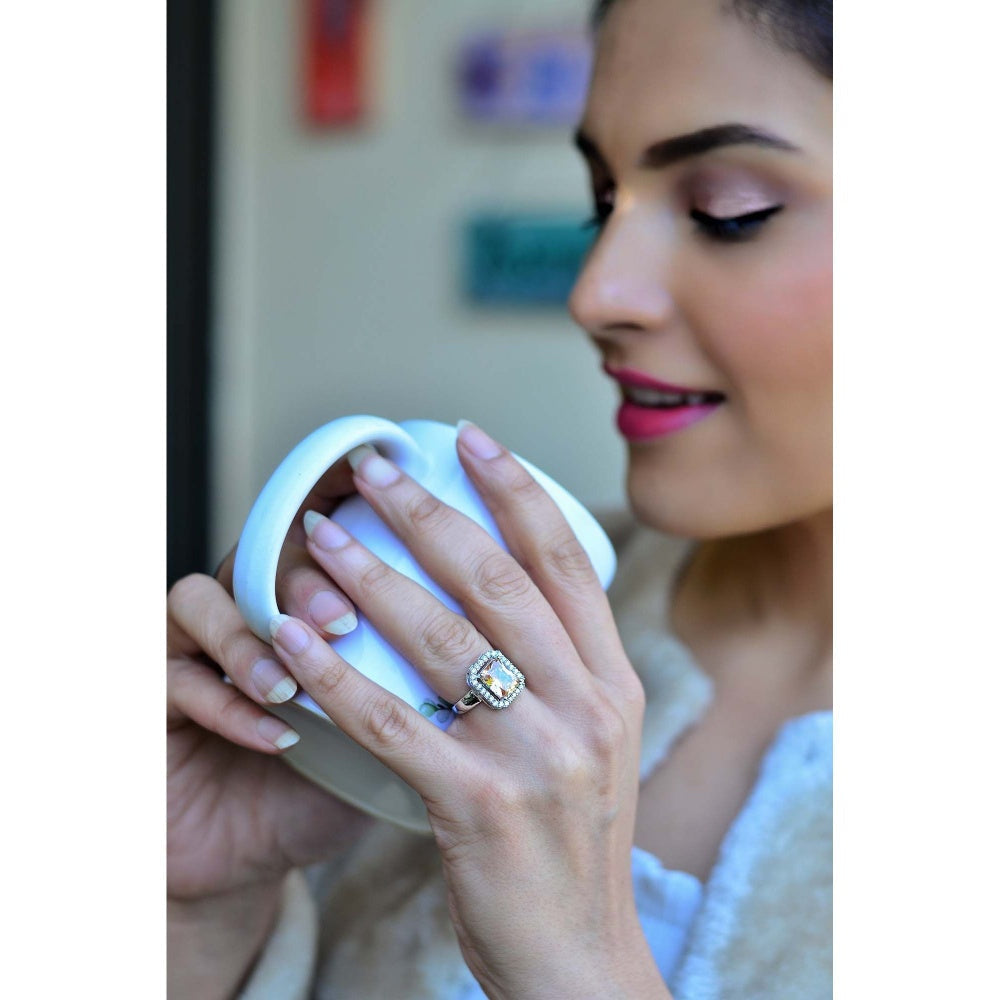 SWABHIMANN Alicia Silver Plated Zirconia Topaz Ring