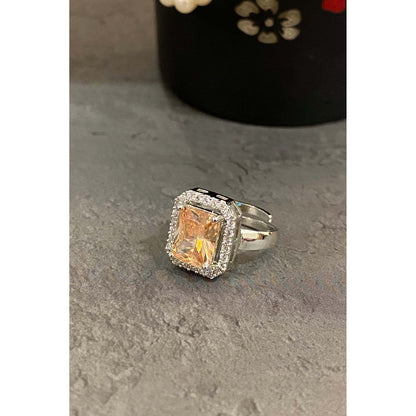 SWABHIMANN Alicia Silver Plated Zirconia Topaz Ring