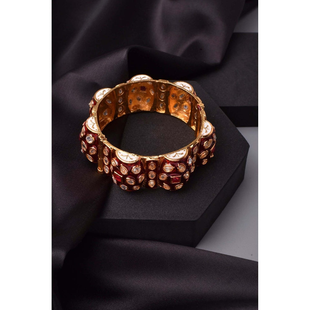 SWABHIMANN Shweta Red Meenakari Kundan Kada
