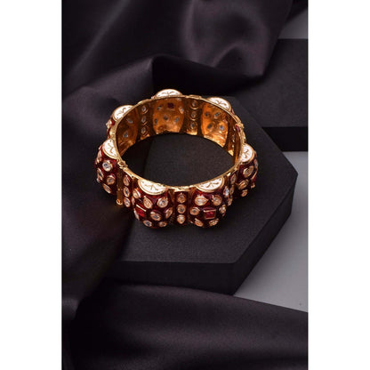 SWABHIMANN Shweta Red Meenakari Kundan Kada