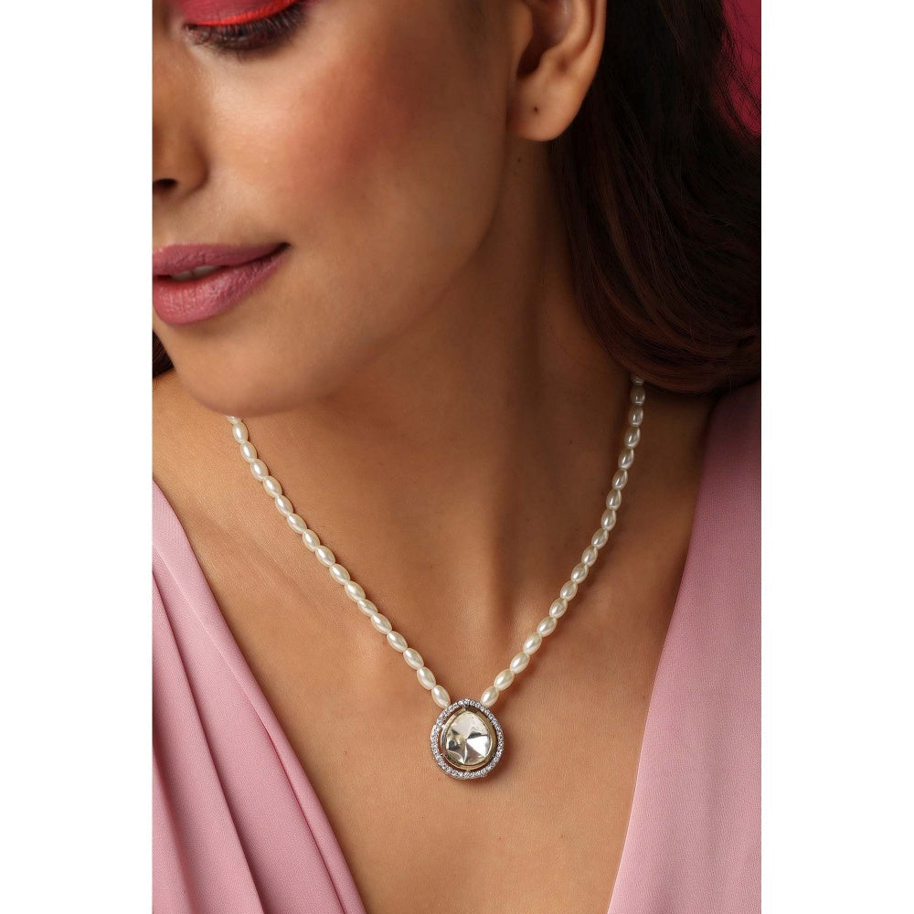 SWABHIMANN Kenny White Polki and Pearl Pendant