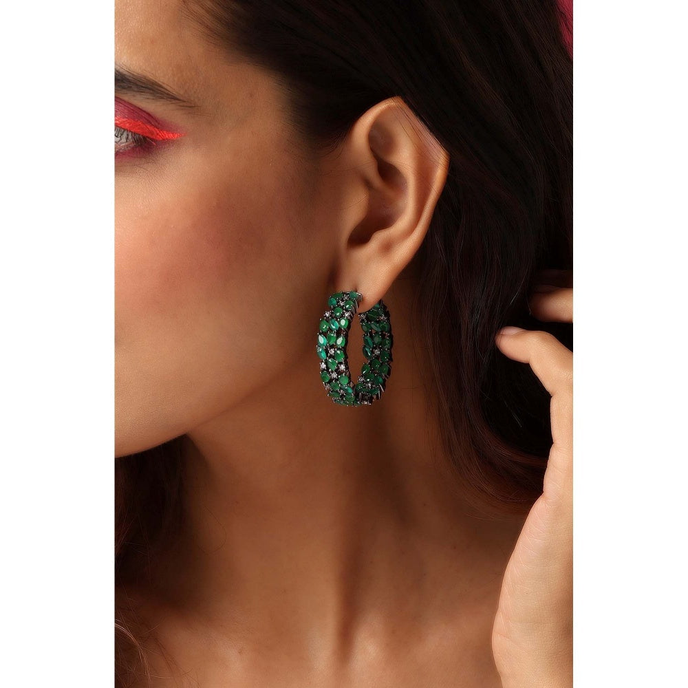 SWABHIMANN Audrey Emerald Hoop Earrings