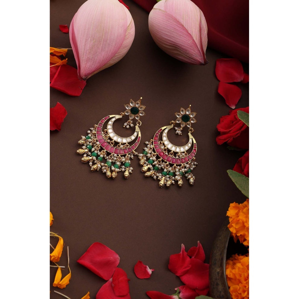 SWABHIMANN Kanak Multicolour Kundan Chandbali Earrings