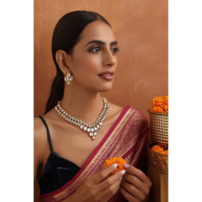 SWABHIMANN Toshi White Kundan Necklace Set