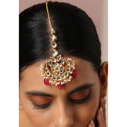 SWABHIMANN Sitaara White Gold Plated Kundan Maang Tikka