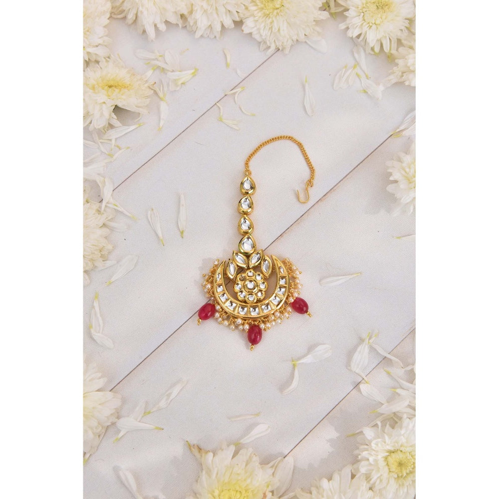 SWABHIMANN Sitaara White Gold Plated Kundan Maang Tikka