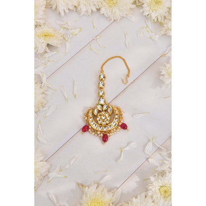 SWABHIMANN Sitaara White Gold Plated Kundan Maang Tikka