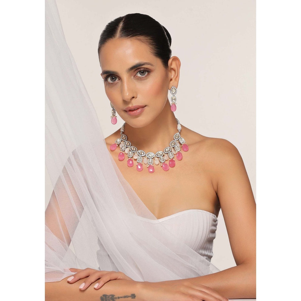 SWABHIMANN Hailey Multicolour Silver Plated Victorian Polki Necklace Set