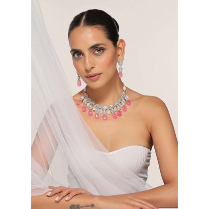 SWABHIMANN Hailey Multicolour Silver Plated Victorian Polki Necklace Set