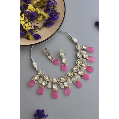 SWABHIMANN Hailey Multicolour Silver Plated Victorian Polki Necklace Set