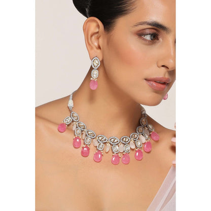SWABHIMANN Hailey Multicolour Silver Plated Victorian Polki Necklace Set