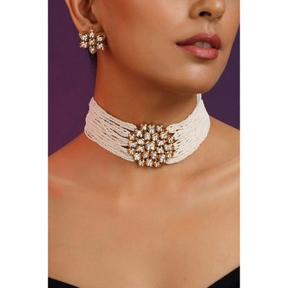 SWABHIMANN Kaysha White Kundan and Pearl Choker Set