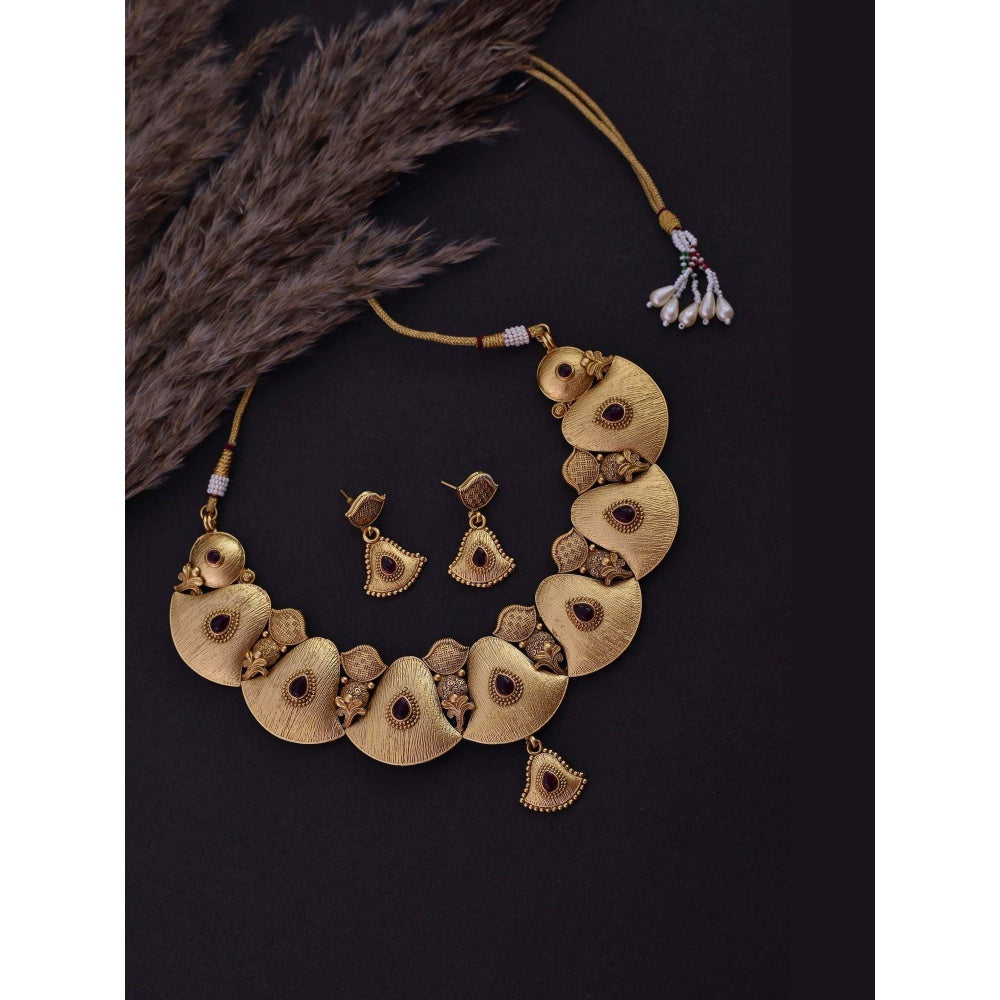 SWABHIMANN Vriksham Red Gold Plated Temple Necklace Set