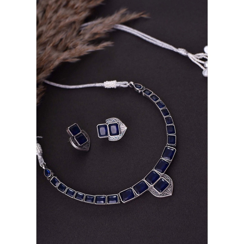 SWABHIMANN Aashmi Blue Silver Plated Zirconia Necklace Set