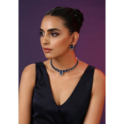 SWABHIMANN Aashmi Blue Silver Plated Zirconia Necklace Set