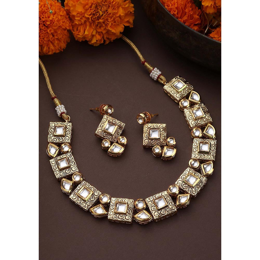 SWABHIMANN Donna White Kundan Necklace Set