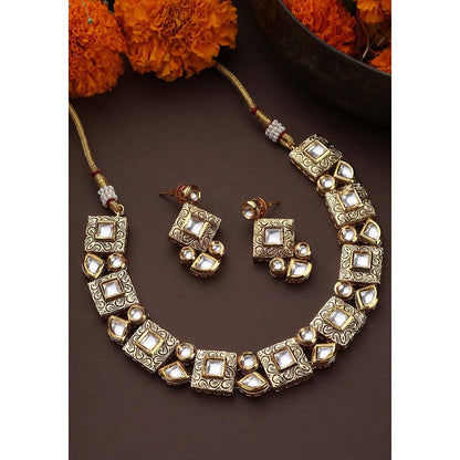 SWABHIMANN Donna White Kundan Necklace Set