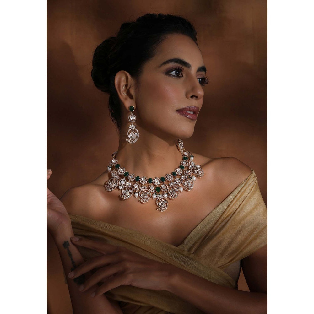 SWABHIMANN Jenika Emerald Polki Necklace Set