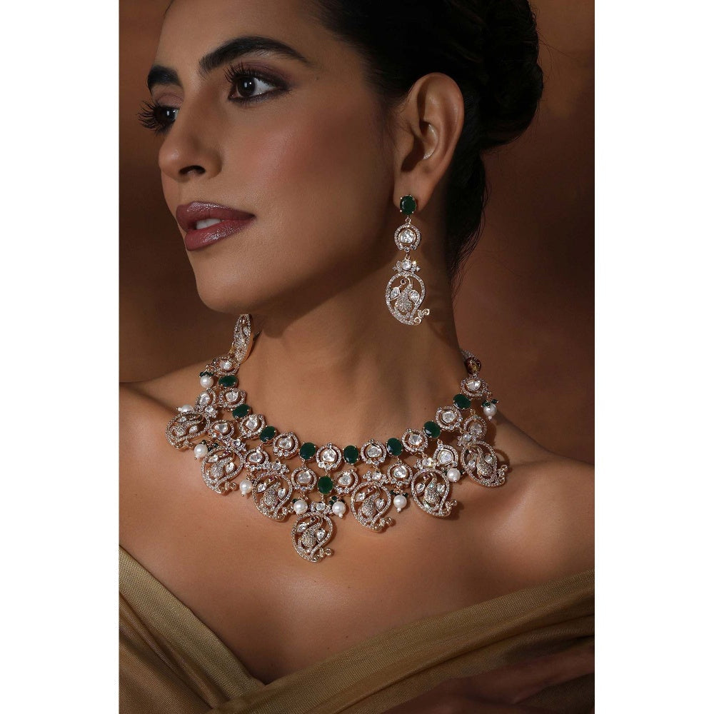 SWABHIMANN Jenika Emerald Polki Necklace Set