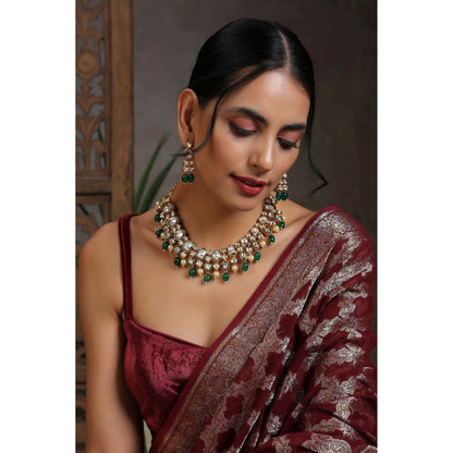 SWABHIMANN Asia Multicolour Gold Plated Kundan Necklace Set