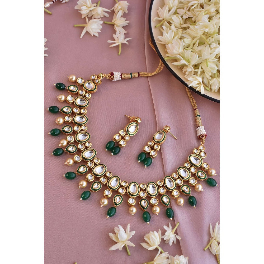 SWABHIMANN Asia Multicolour Gold Plated Kundan Necklace Set
