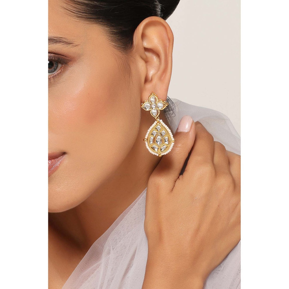SWABHIMANN Jeah White Kundan Dangler Earrings