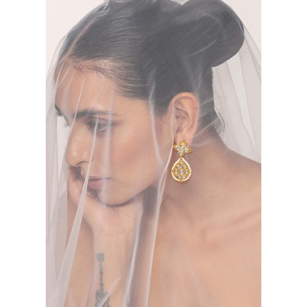 SWABHIMANN Jeah White Kundan Dangler Earrings