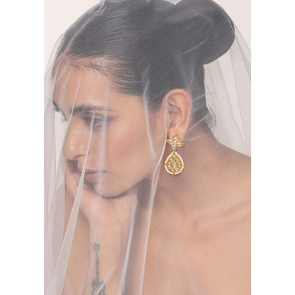 SWABHIMANN Jeah White Kundan Dangler Earrings